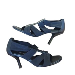 Donald J Pliner Black Strappy Open Toe Leather High Heels Size 8.5